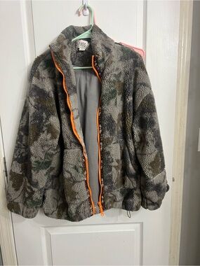 BDG urban outfitters Camo Sherpa Jacket with Orange Trim